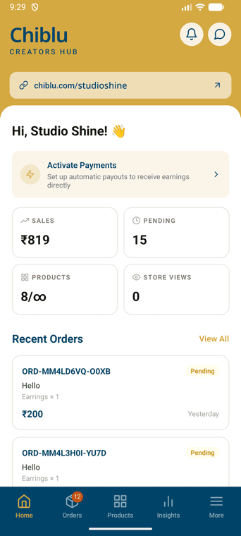 Chiblu Creators Hub dashboard
